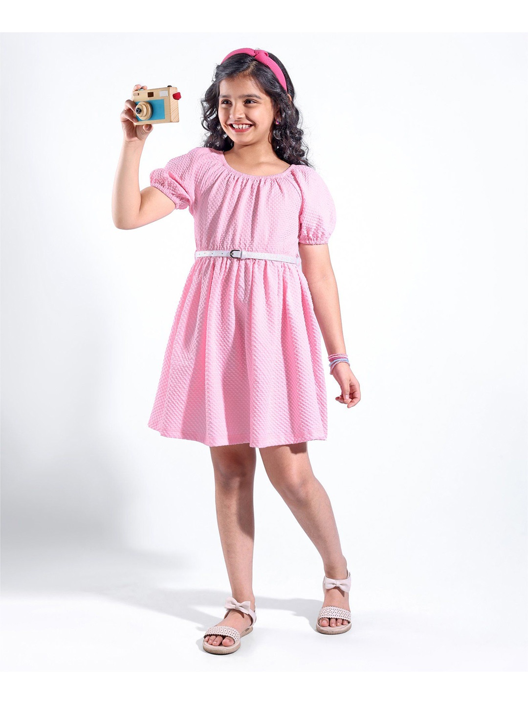 

Hola Bonita Textured Fit & Flare Maxi Dress, Pink