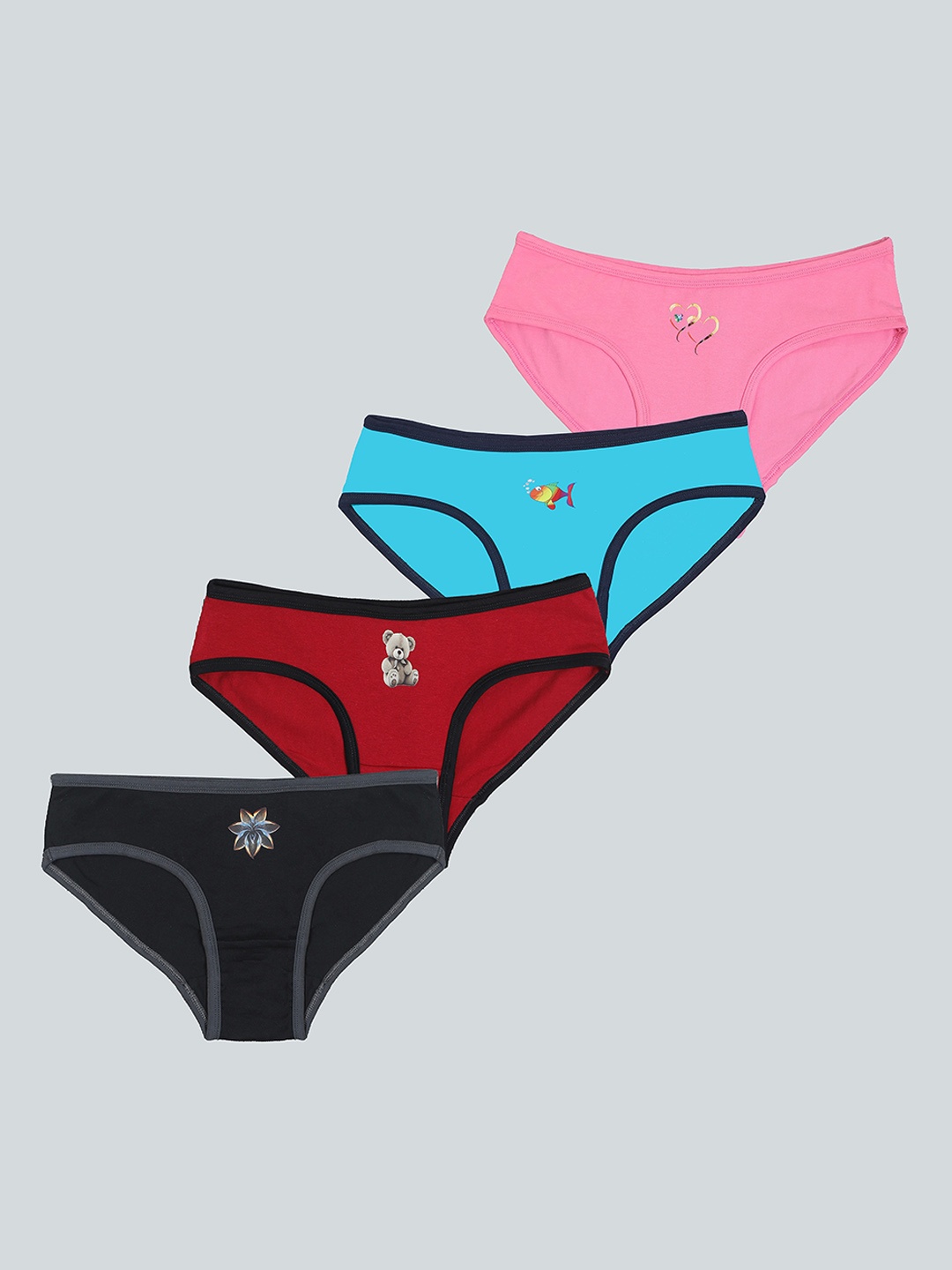 

F&S Girls Pack Of 4 Printed Briefs PNTY-MLTCLR-1, Black