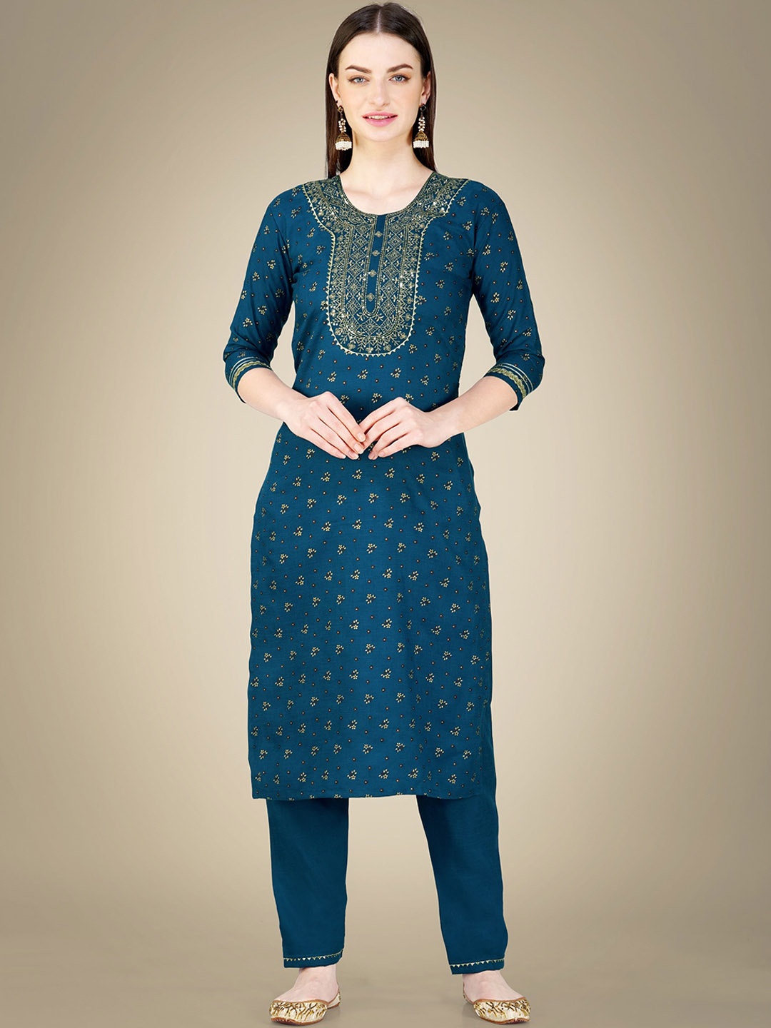 

devkison Designer Women Floral Embroidered Thread Work Kurta Churidar With Dupatta, Blue
