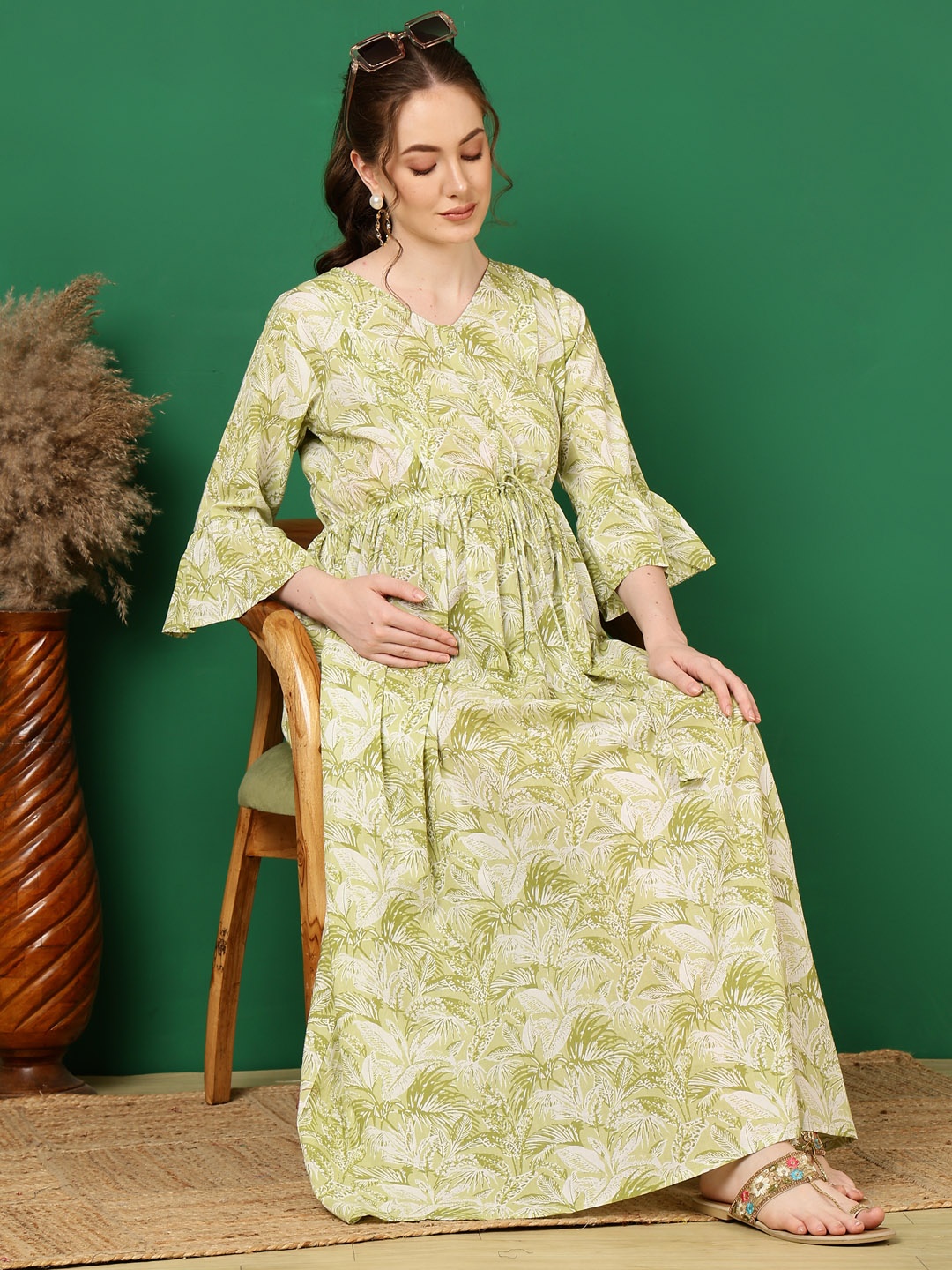 

Nayo Floral Print Maternity Maxi Dress, Green