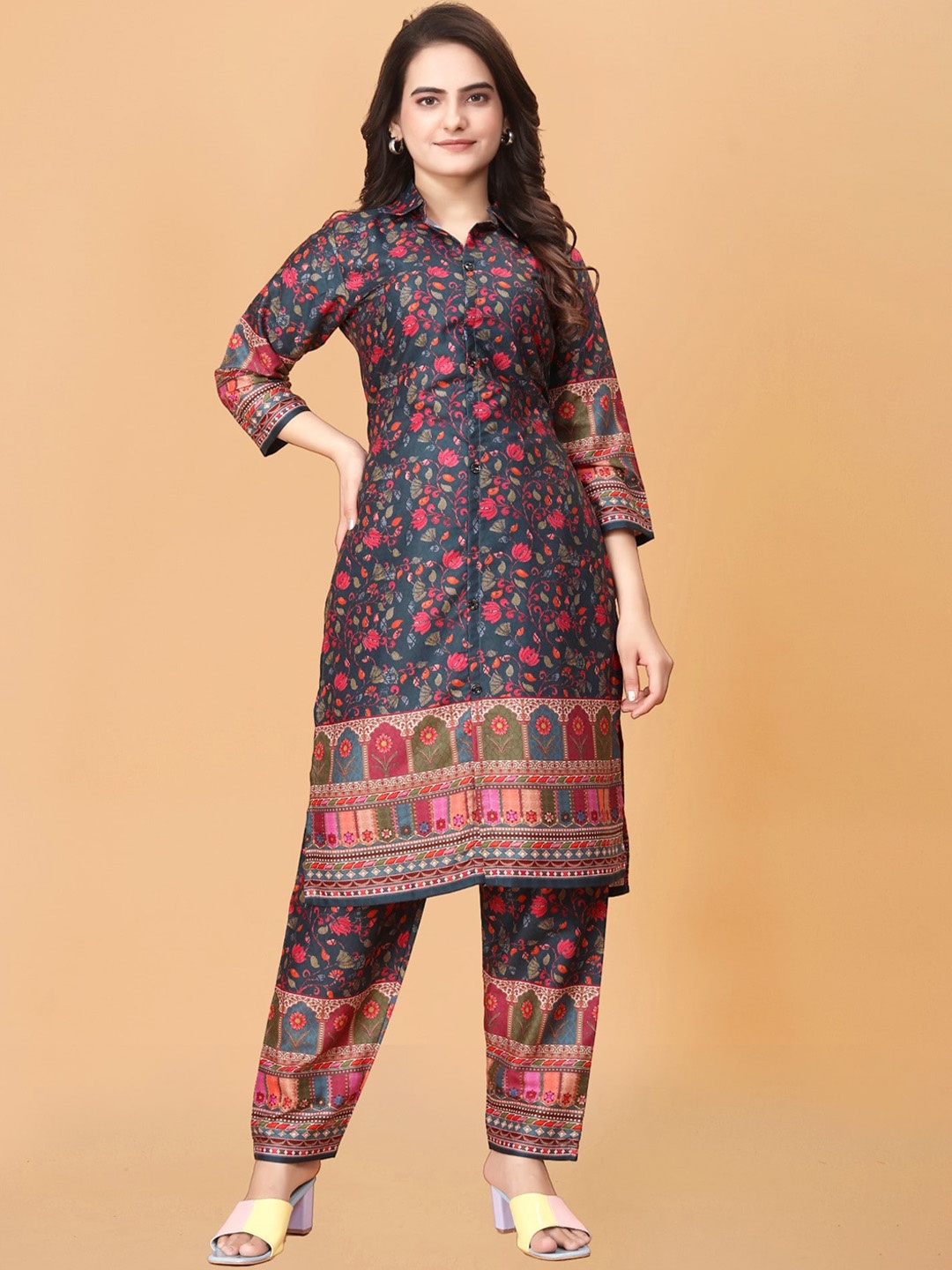 

LeeliPeeri Designer Printed Tunic & Trouser Co-Ord Set, Navy blue