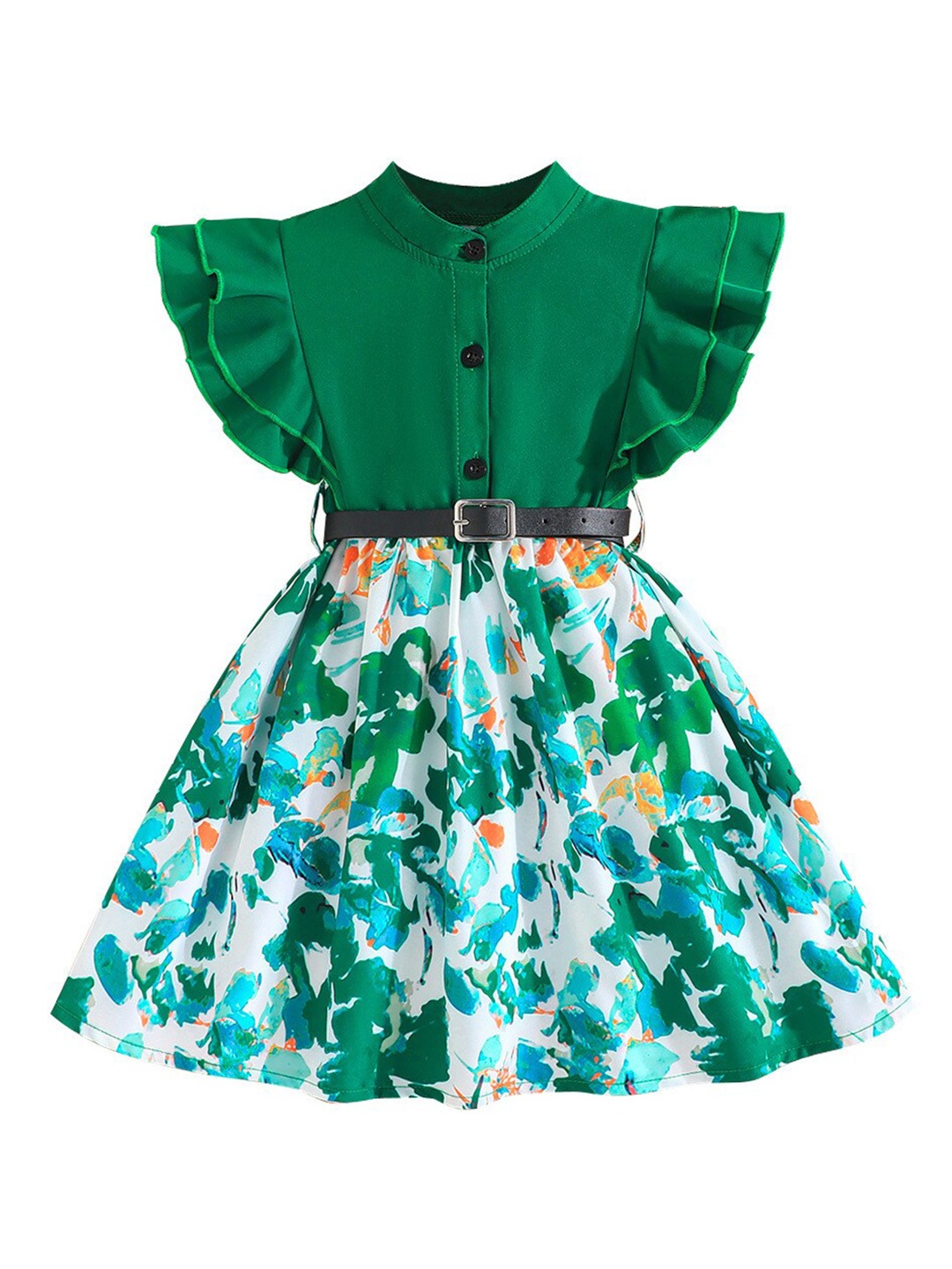 

StyleCast x Revolte Floral Print Flutter Sleeve Fit & Flare Dress, Green