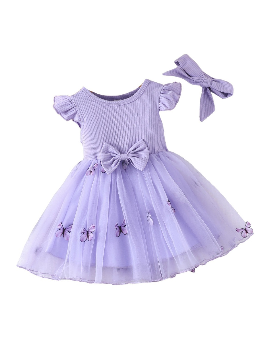 

StyleCast x Revolte Flutter Sleeve Applique Fit & Flare Dress, Purple