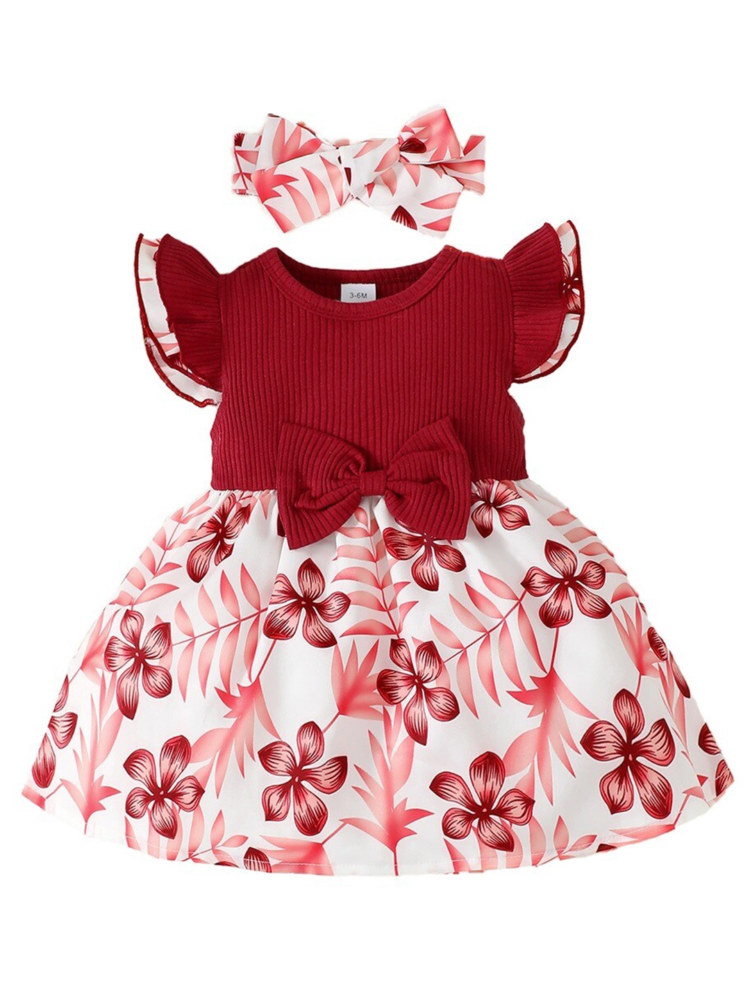 

StyleCast x Revolte Floral Print Flutter Sleeve Fit & Flare Dress, Red