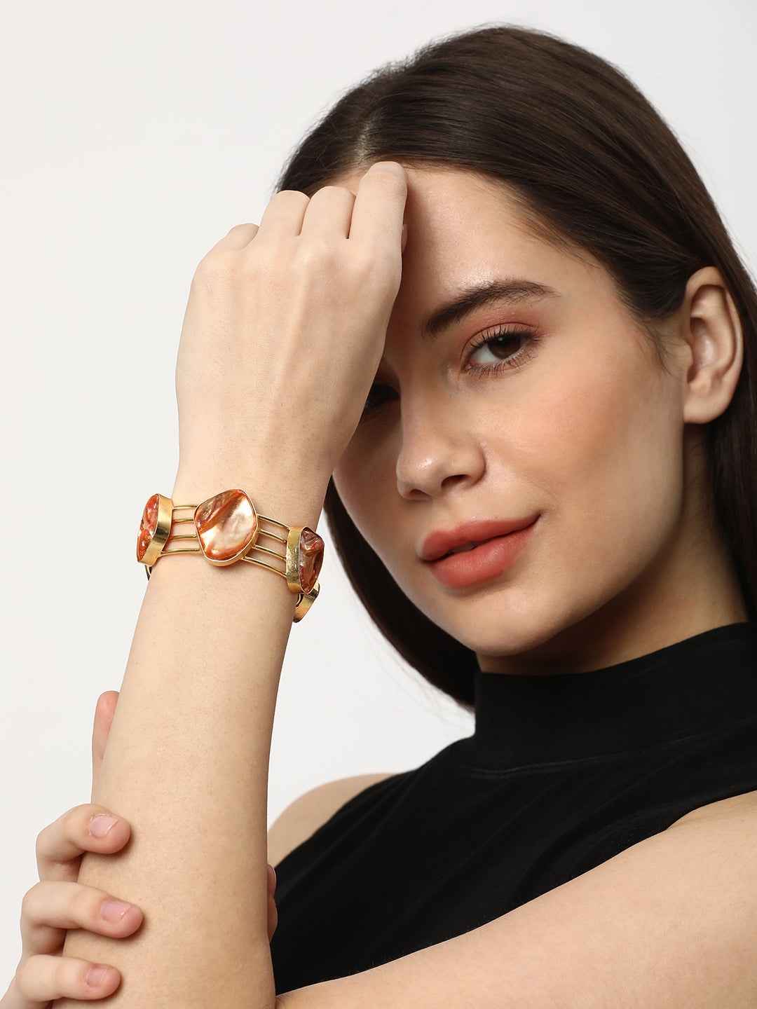 

Niska Brass Mother of Pearl Gold-Plated Bangle-Style Bracelet