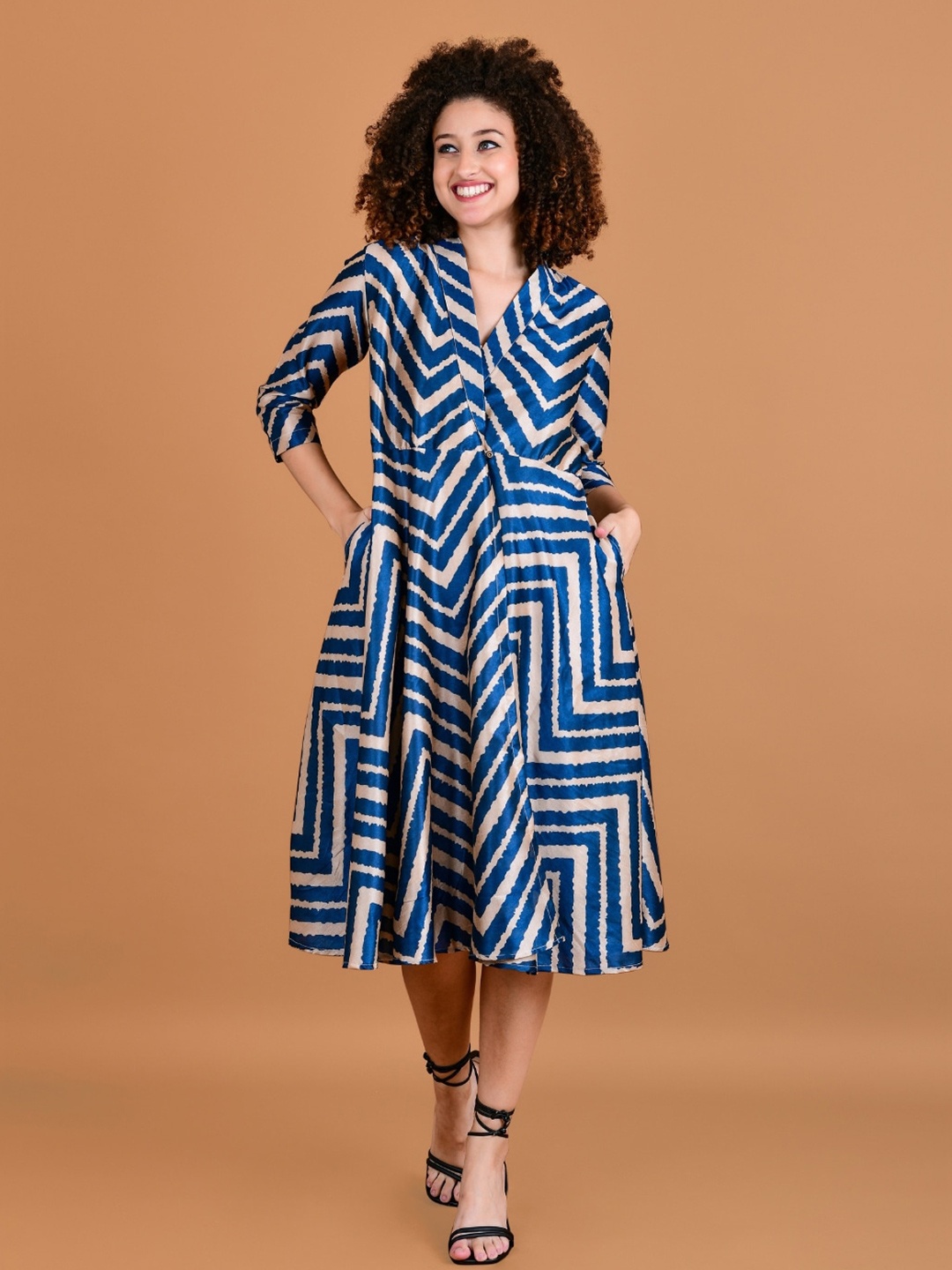 

Boholyfe Women A-Line Midi Dress, Navy blue