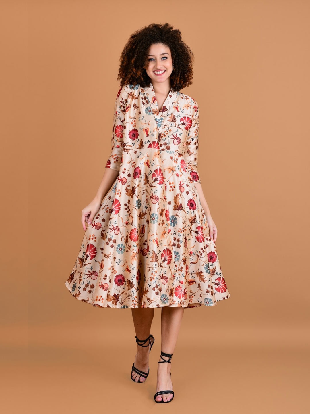 

Boholyfe Women Fit & Flare Midi Dress, Cream
