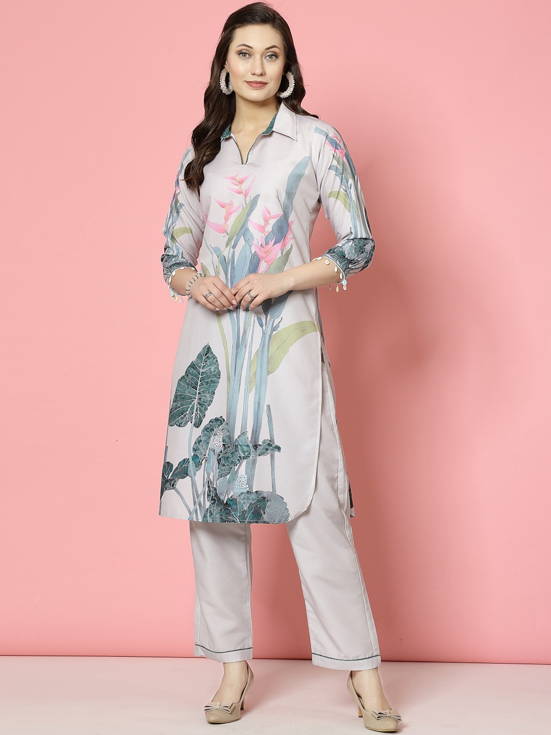 

Clora Creation Women Floral Pathani Kurta with Dhoti Pants, Off white