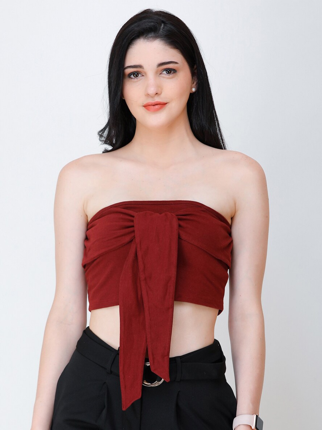 SCORPIUS Cotton Tube Crop Top, Maroon