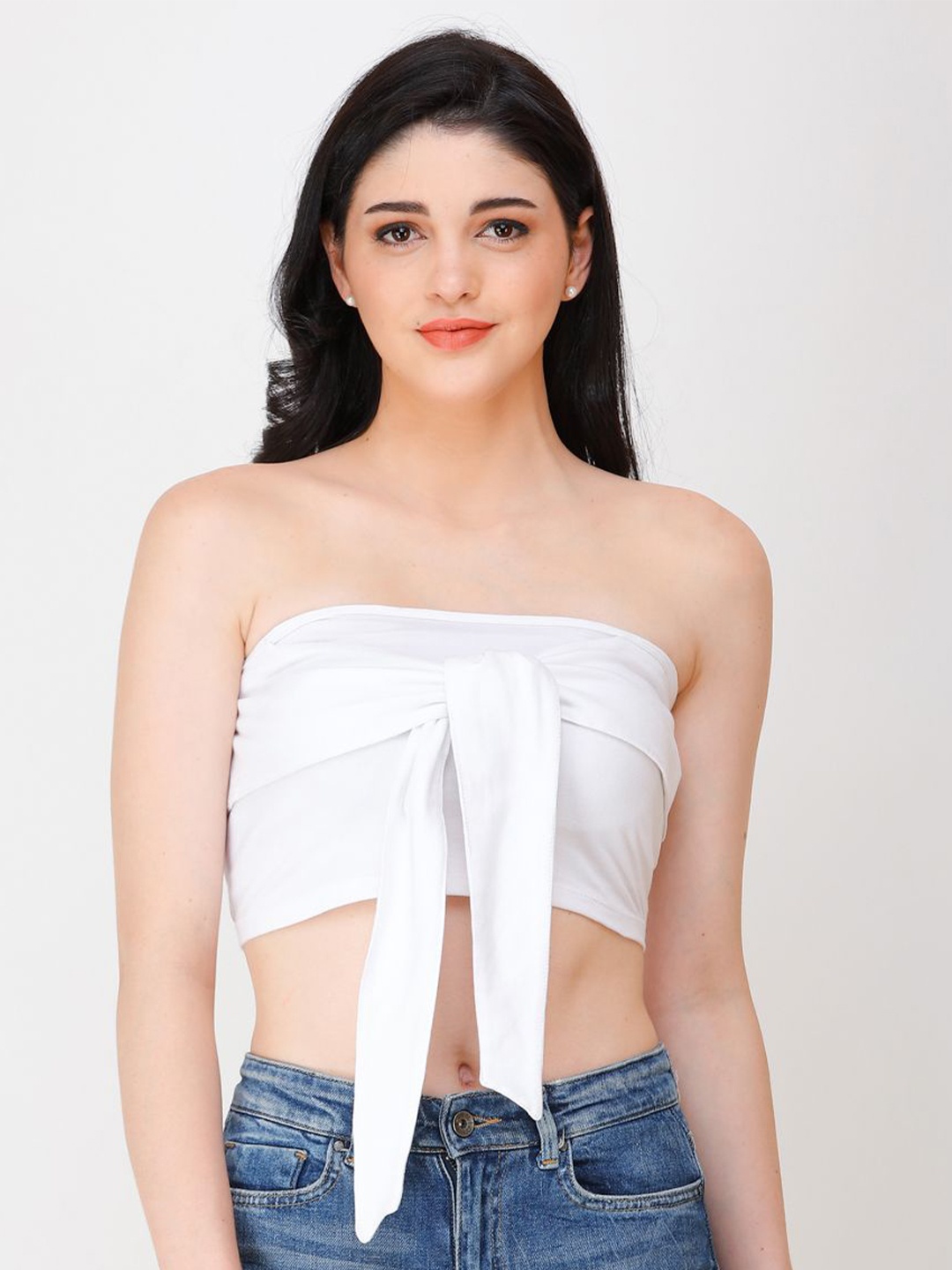 

SCORPIUS Solid Cotton Tube Crop Top, White