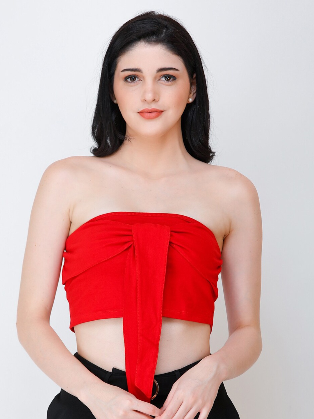 

SCORPIUS Women Cotton Tube Crop Top, Red