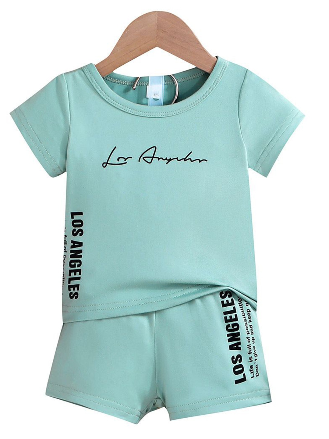 

StyleCast x Revolte Boys Typography Printed T-shirt with Shorts, Sea green