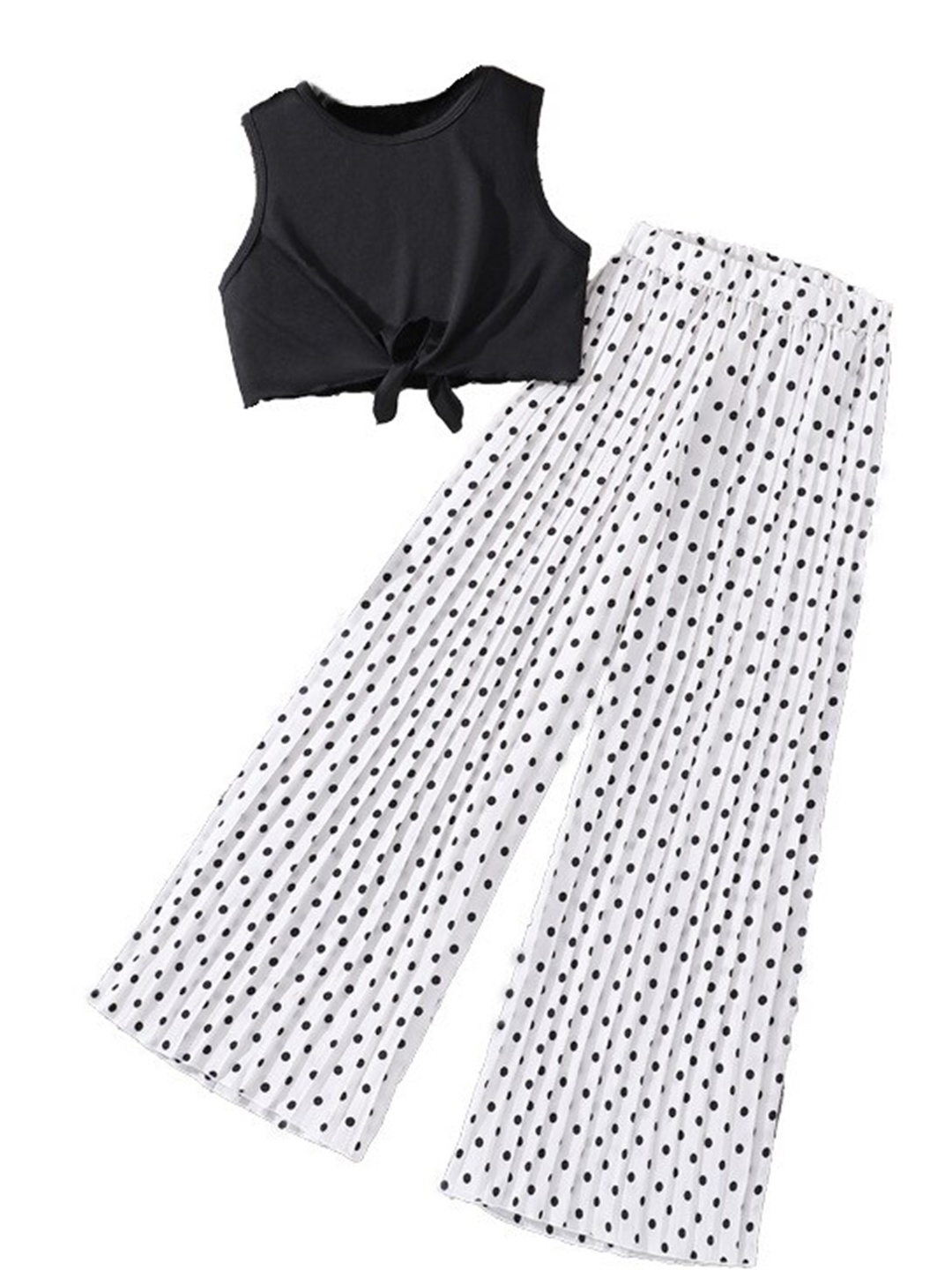 

StyleCast x Revolte Girls Solid Printed Top with Polka Dots Printed Palazzos, Black