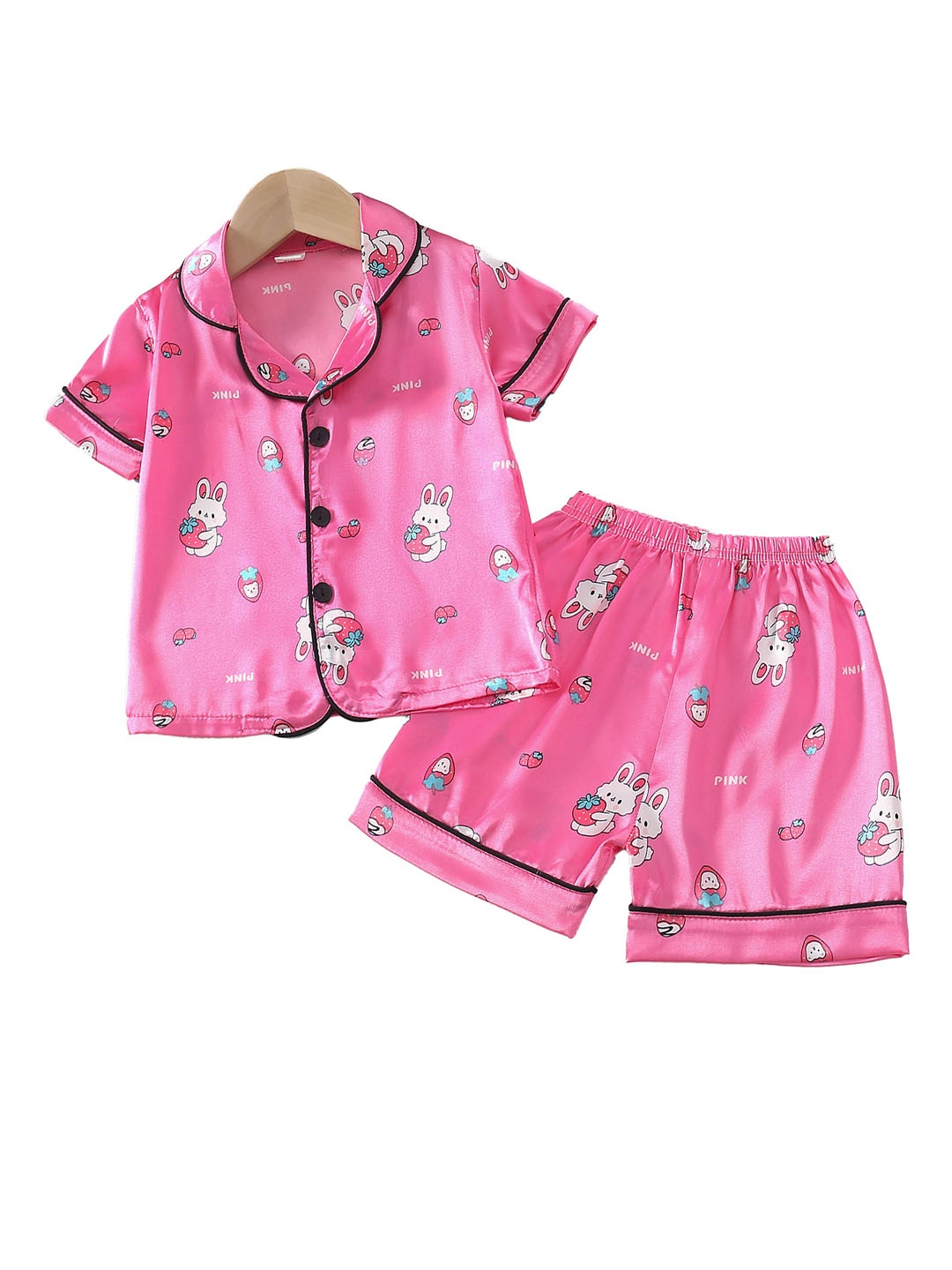 

StyleCast x Revolte Girls Graphic Printed Lapel Collar Night Suit, Fuchsia