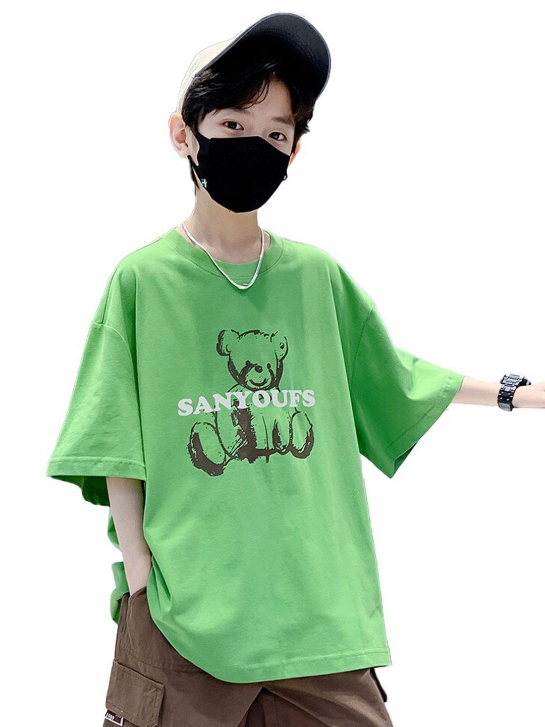 

StyleCast x Revolte Boys Printed V-Neck Raw Edge T-shirt, Green