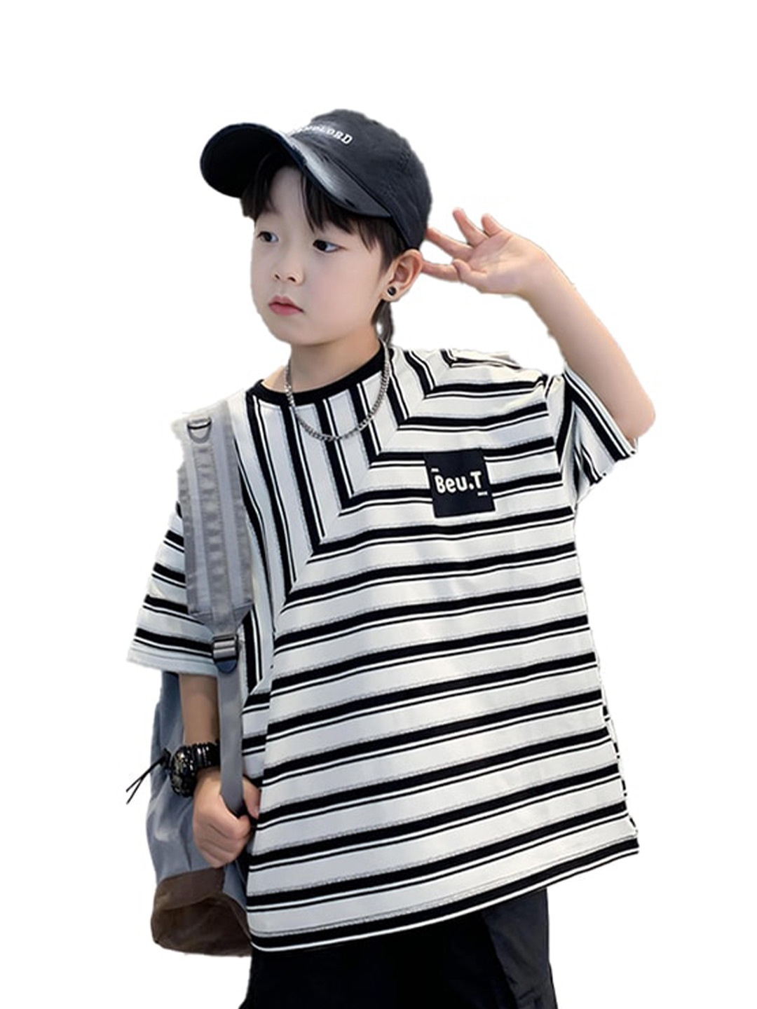 

StyleCast x Revolte Boys Striped Hooded Applique T-shirt, Black