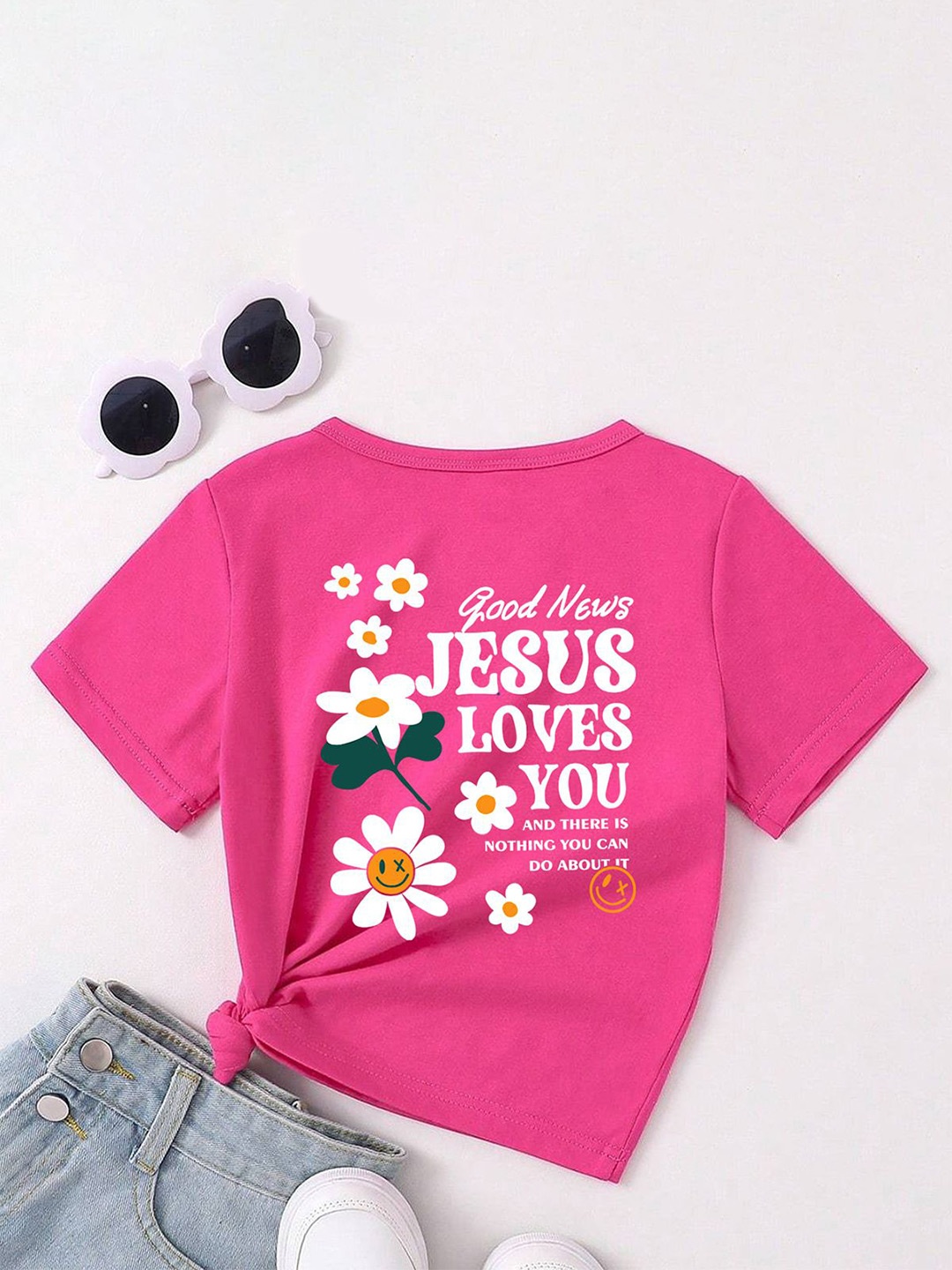 

StyleCast x Revolte Girls Round Neck Raw Edge T-shirt, Fuchsia