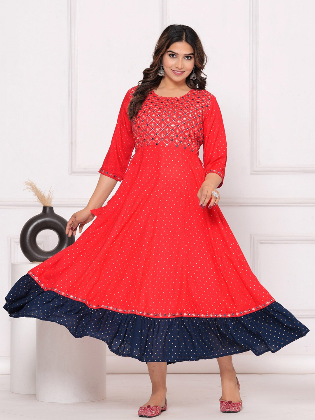 

PARUCREATION Women Ethnic Motifs Anarkali Kurta, Orange