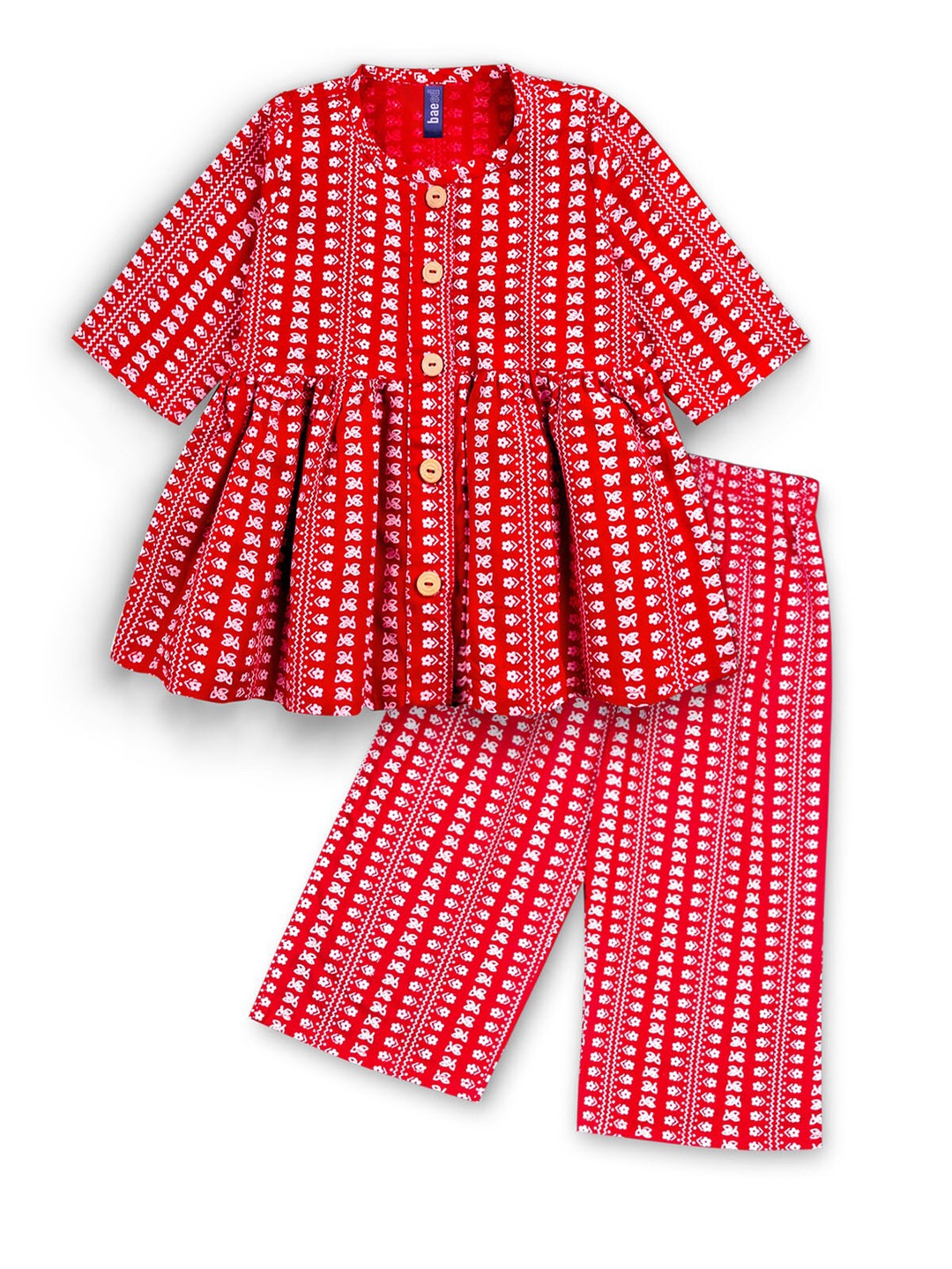 

BAESD Girls Printed Tunic with Trousers, Red