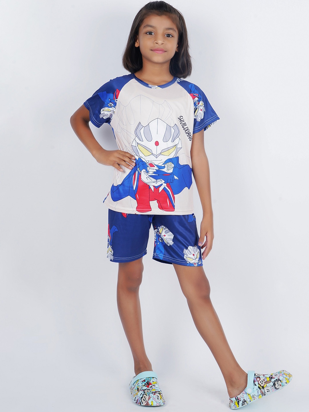 

BAESD Unisex Kids Cartoon Characters Printed Pure Cotton Night suit, Blue