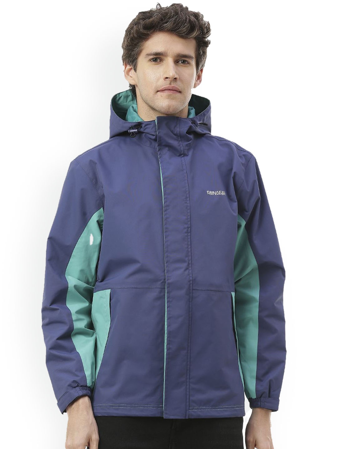 

Zeel Men Colorblocked Waterproof Rain Jacket, Blue