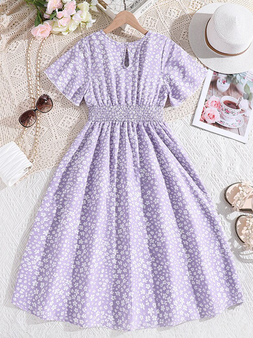 

StyleCast x Revolte Girls Floral Print Flared Sleeve Fit & Flare Maxi Dress, Purple