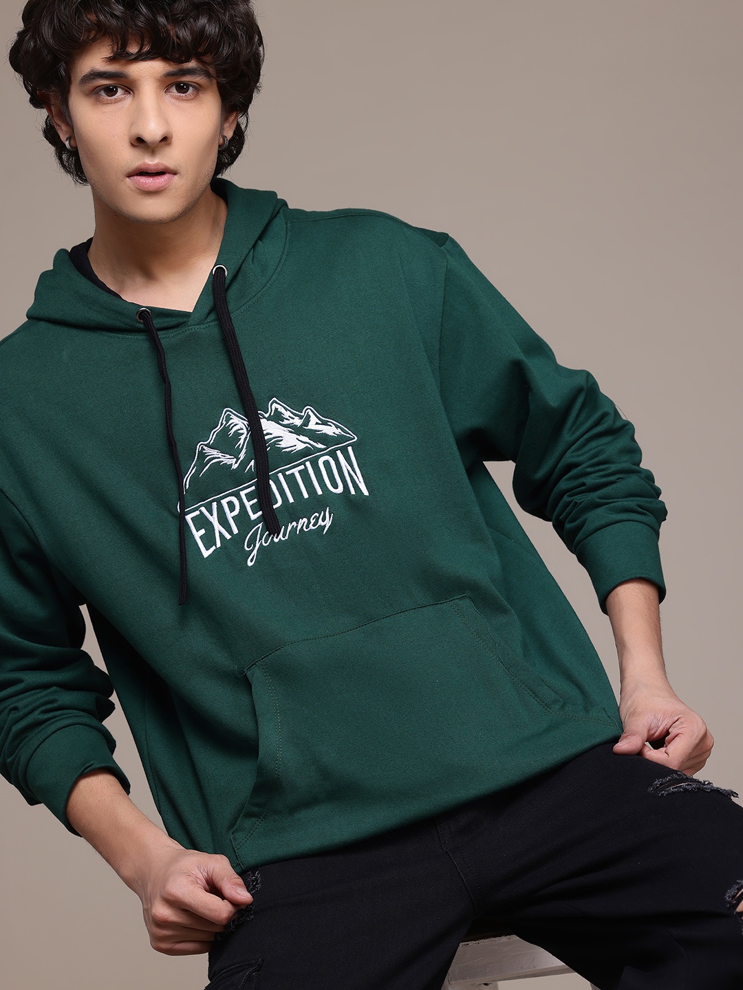 

The Roadster Lifestyle Co. Embroidered Relaxed Hooded Sweatshirt, Green