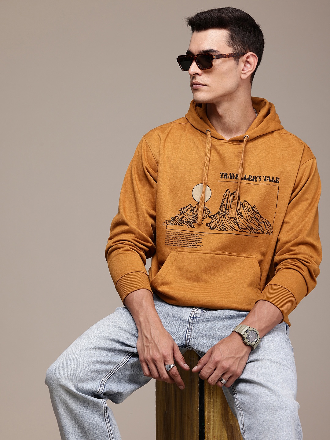 

The Roadster Life Co. Graphic Printed Hooded Relaxed Fit Sweatshirt, Rust