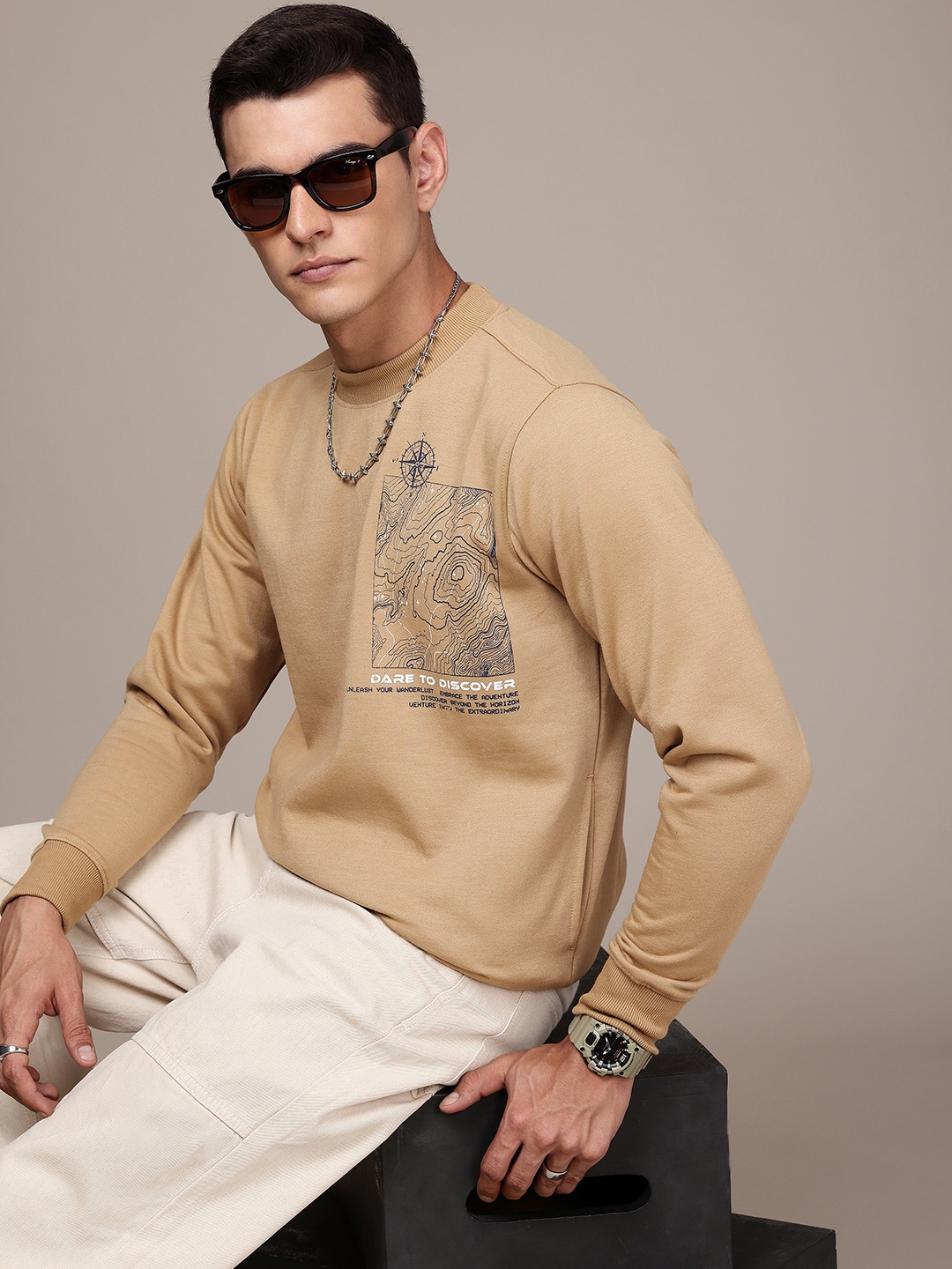 

The Roadster Life Co. Graphic Printed Sweatshirt, Camel brown