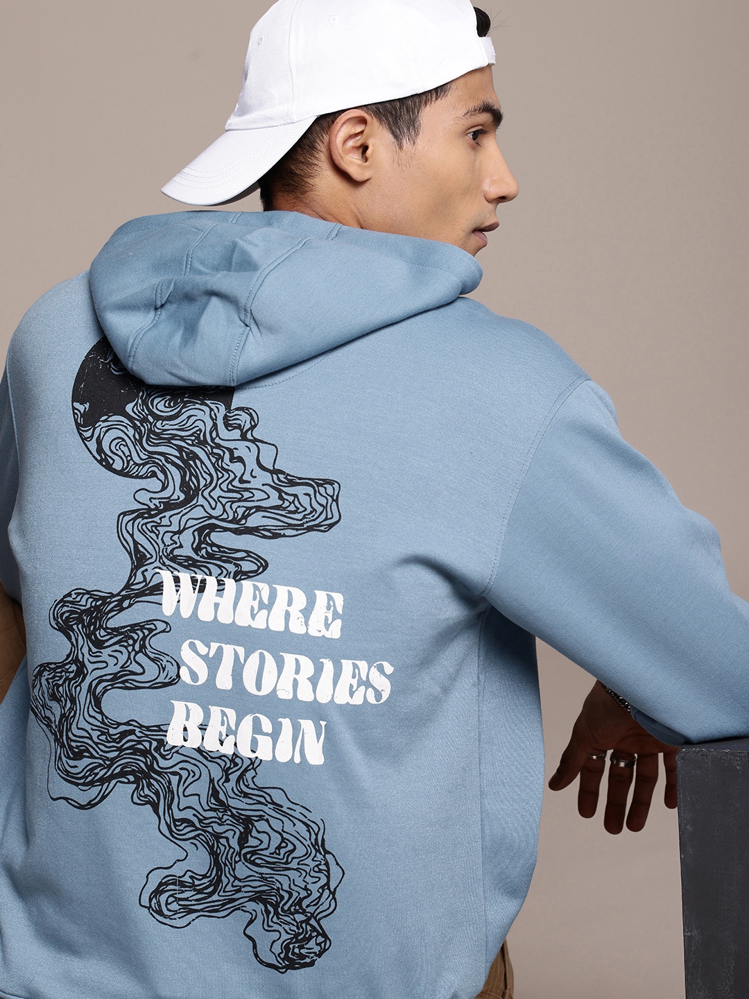 

The Roadster Life Co. Graphic Printed Hooded Relaxed Fit Sweatshirt, Blue
