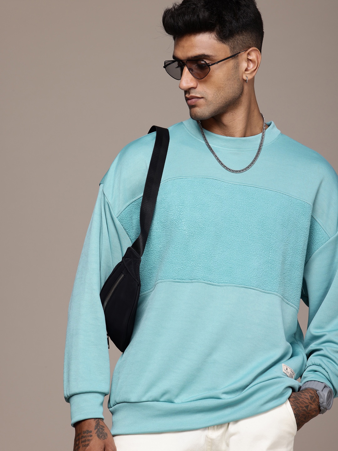 

The Roadster Life Co. Fuzzy Detailed Relaxed Fit Sweatshirt, Turquoise blue