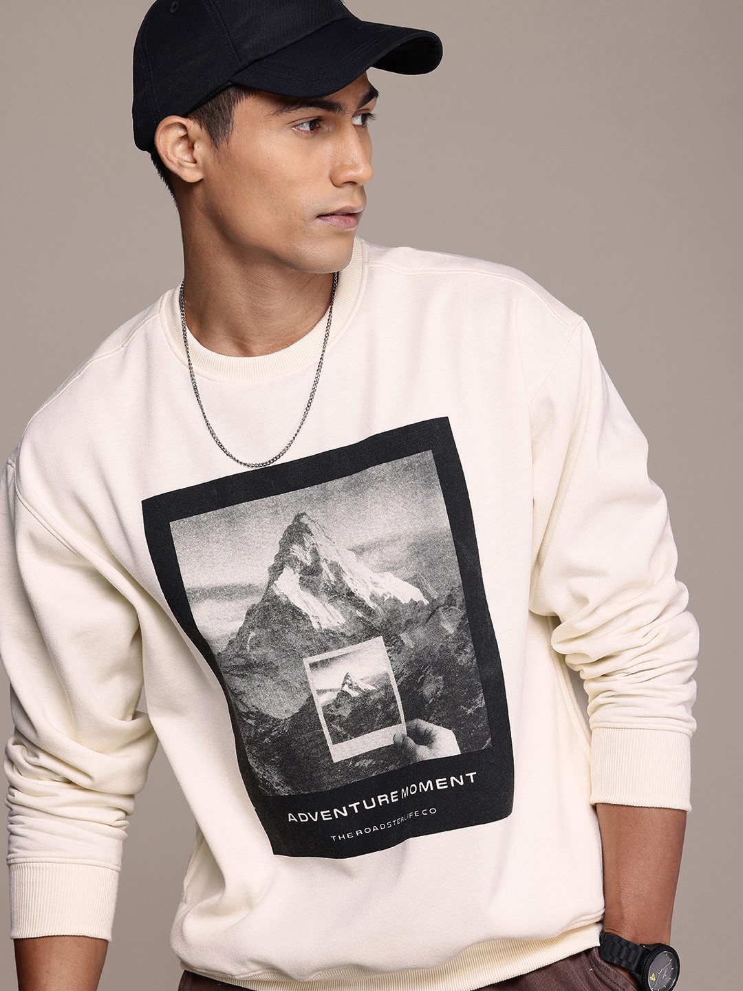 

The Roadster Life Co. Graphic Printed Relaxed Fit Sweatshirt, Beige