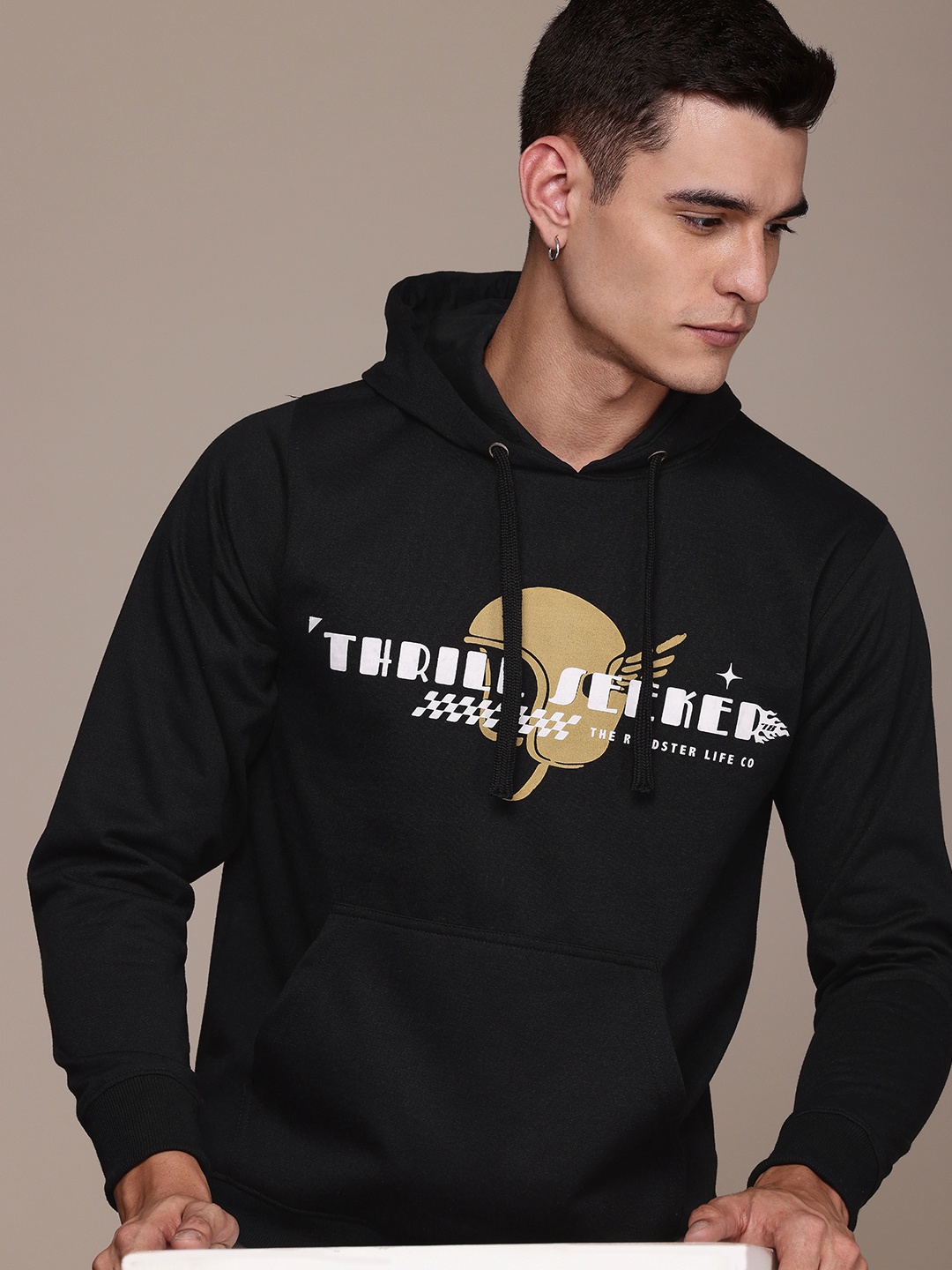 

The Roadster Life Co. Printed Hooded Sweatshirt, Black