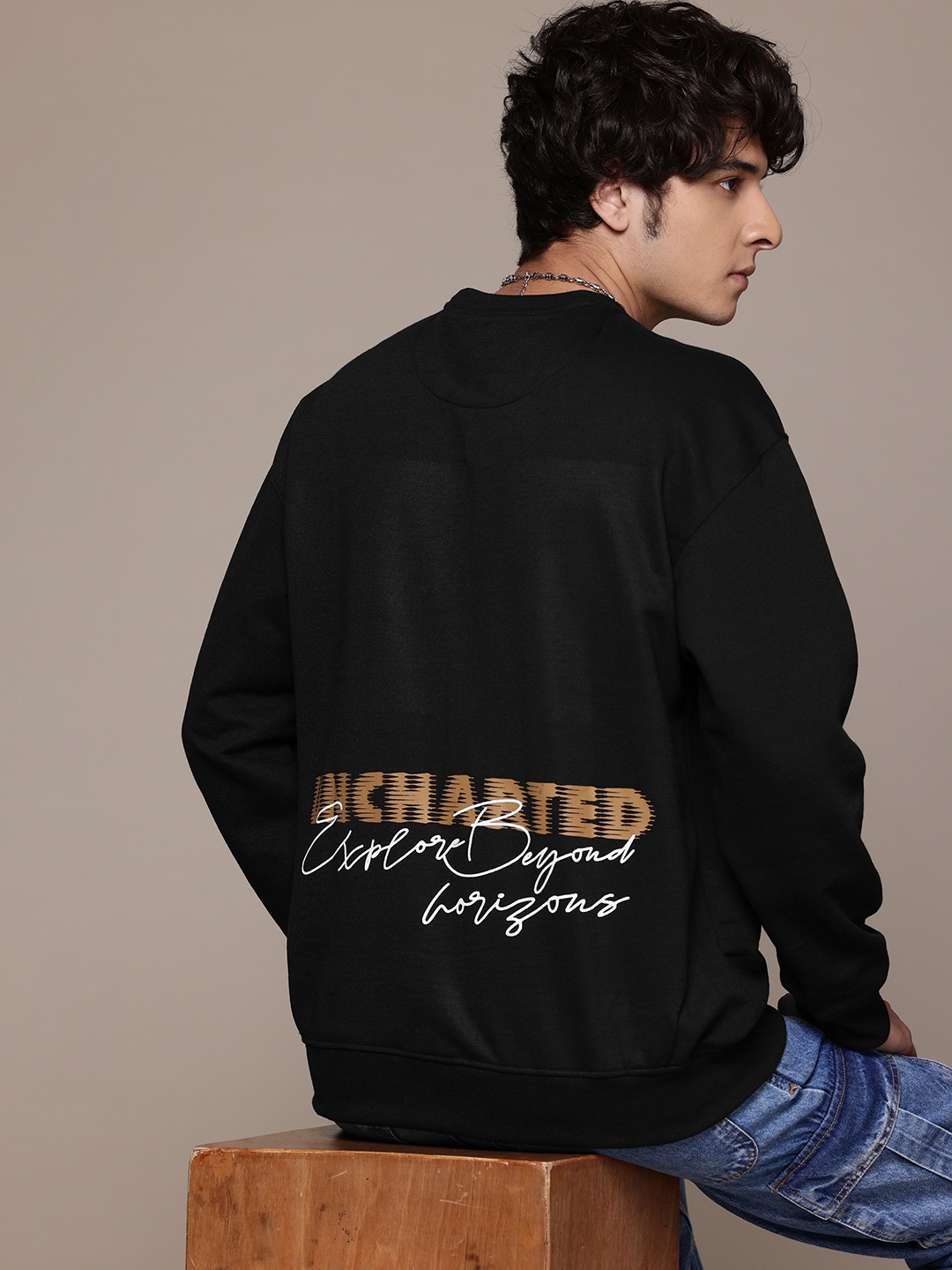 

The Roadster Lifestyle Co. Relax Fit Printed Pullover Sweatshirt, Black