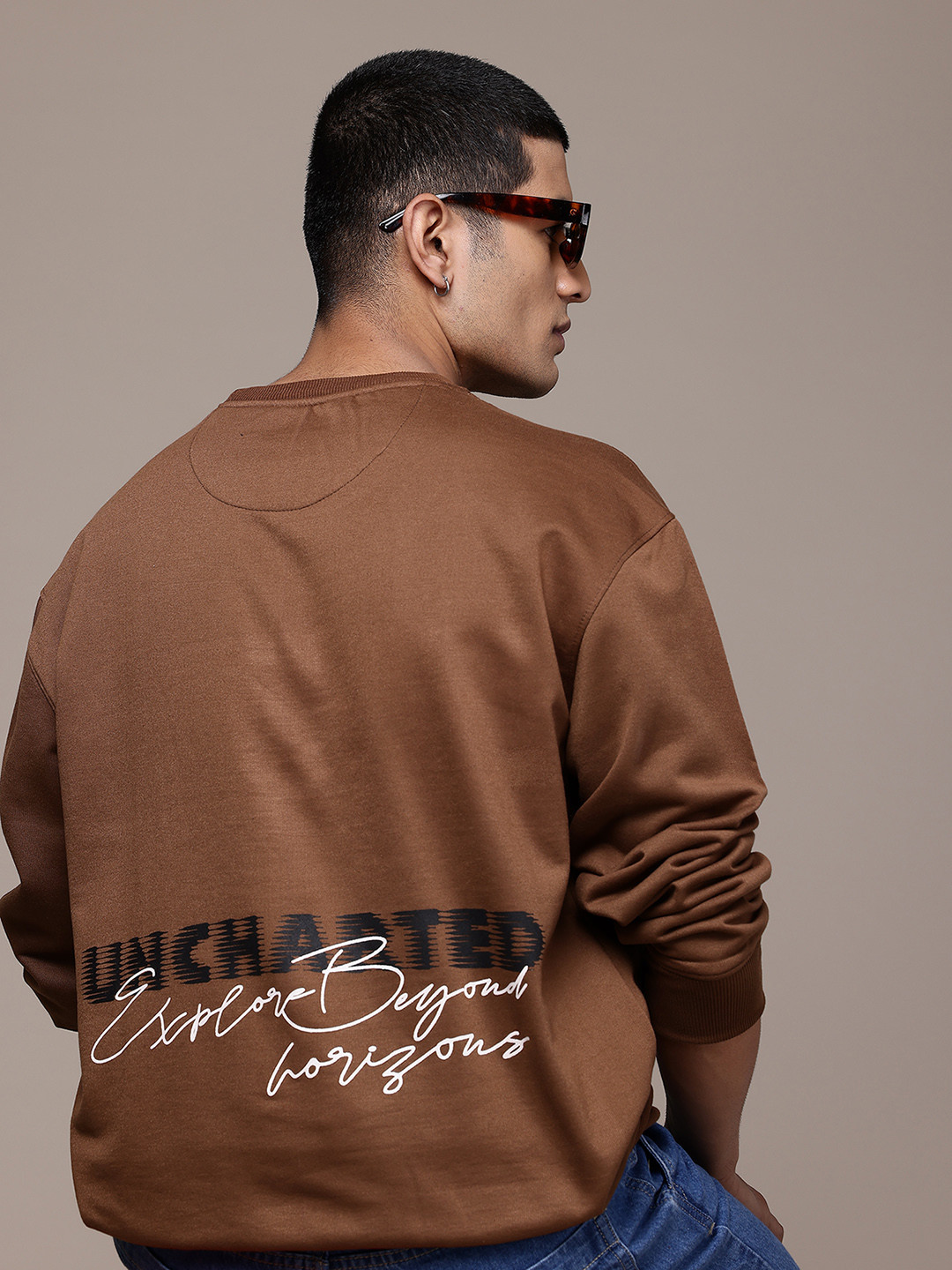 

The Roadster Lifestyle Co. Typography Embossed Relaxed Sweatshirt, Brown