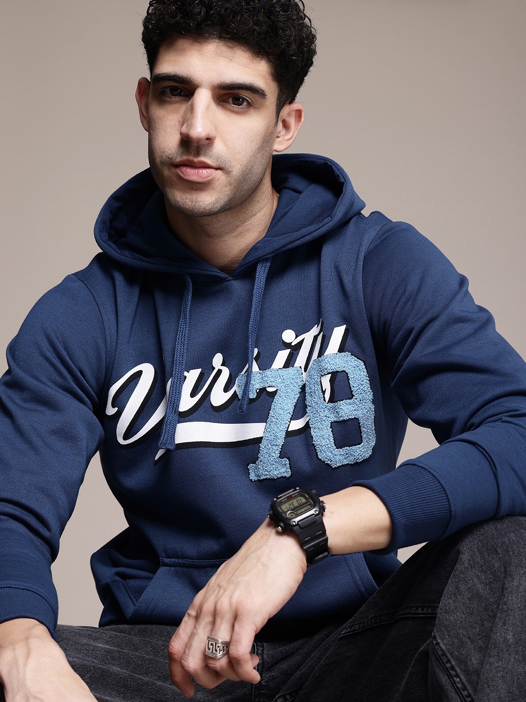 

The Roadster Life Co. Varsity Printed Hooded Sweatshirt, Blue