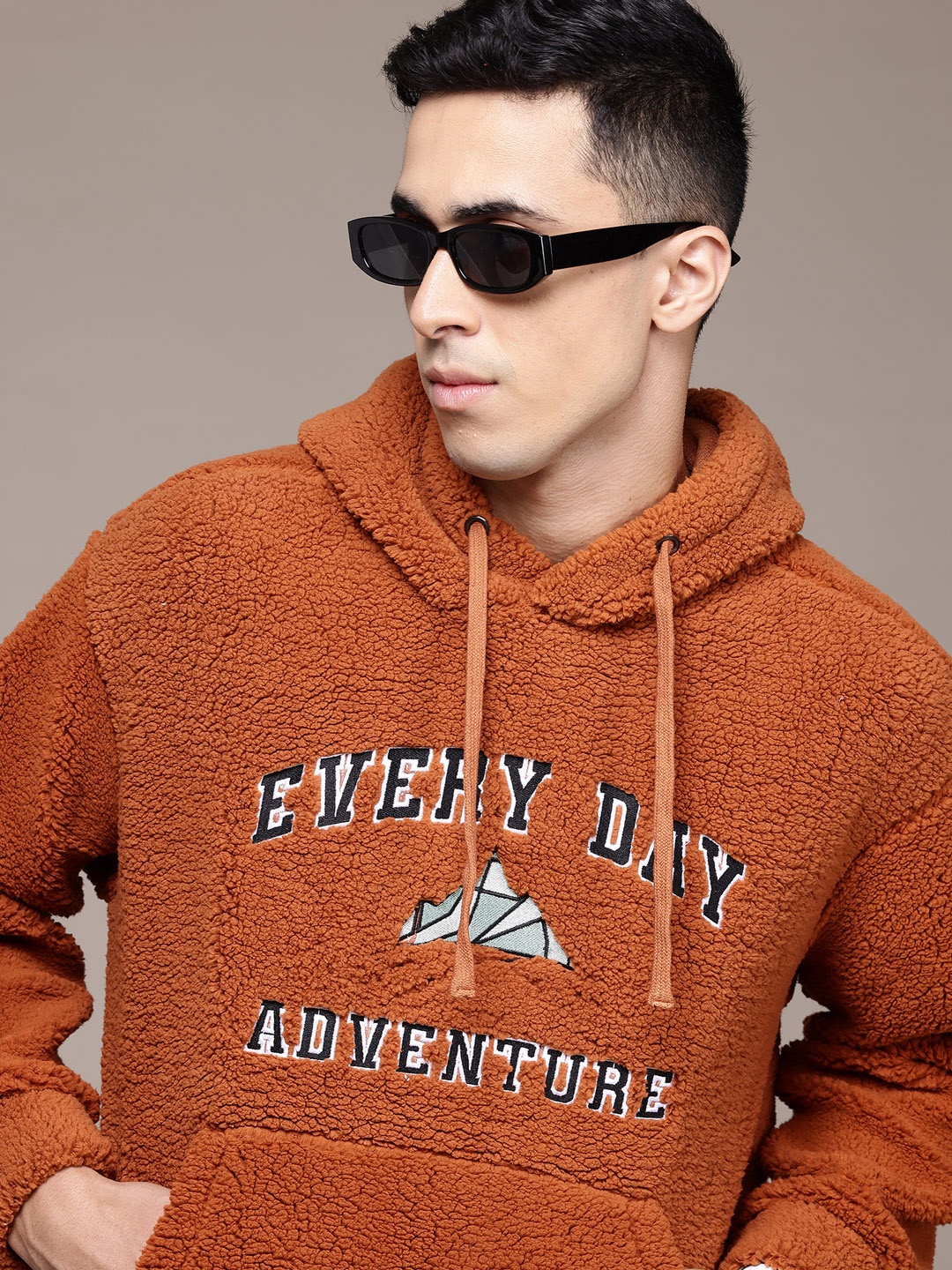 

Roadster The Lifestyle Co Men Hooded Sherpa Sweatshirt, Rust