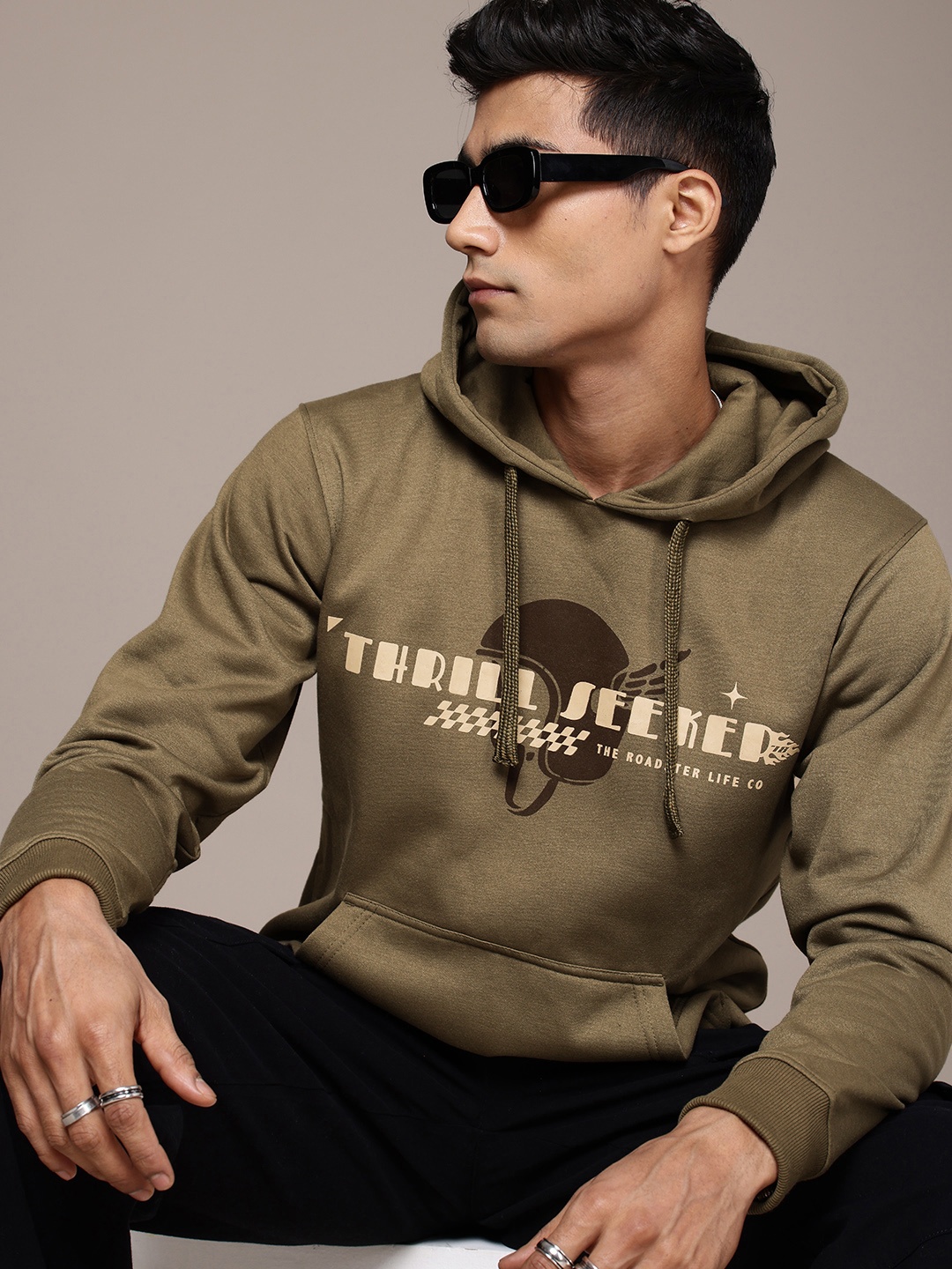 

The Roadster Life Co. Typography Printed Hooded Pullover Sweatshirt, Olive