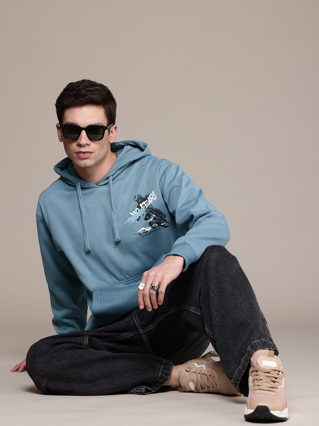 

The Roadster Life Co. Graphic Printed Hooded Relaxed Fit Sweatshirt, Teal