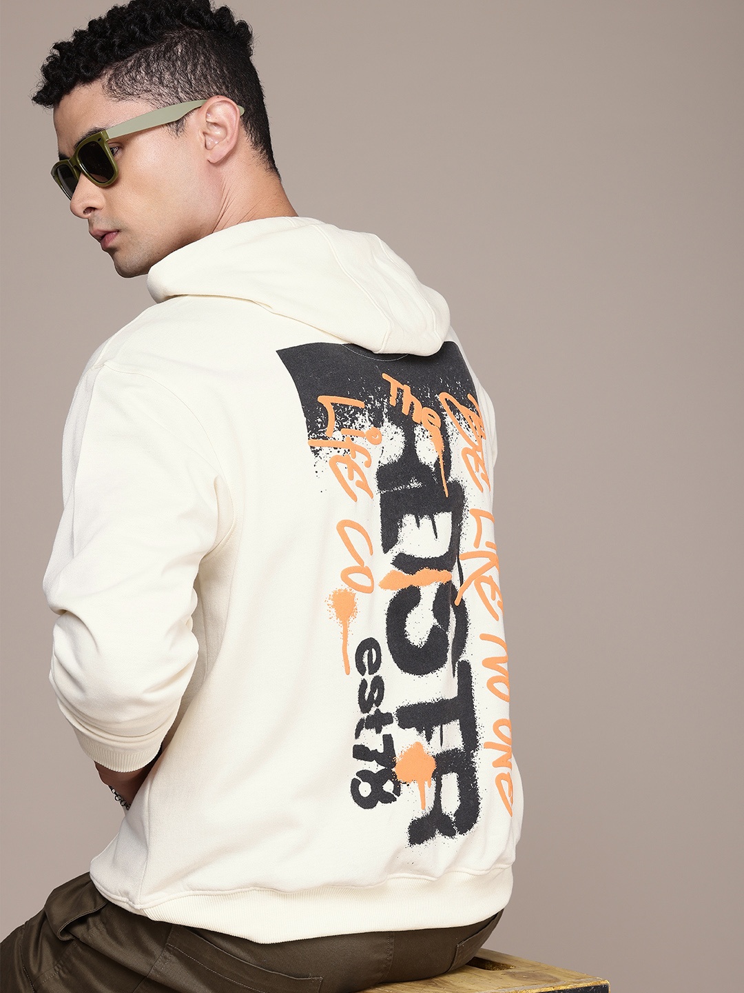 

The Roadster Life Co. Typography Printed Hooded Relaxed Fit Sweatshirt, Cream