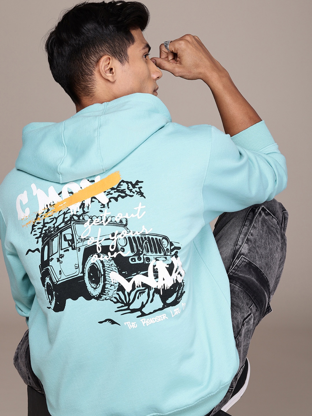 

The Roadster Life Co. Graphic Printed Relaxed Fit Hooded Pullover Sweatshirt, Blue