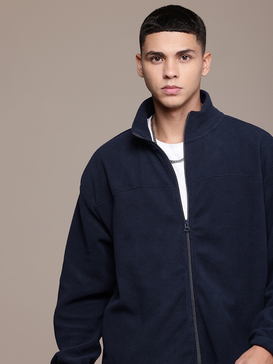 

The Roadster Life Co. Mock Collar Front-Open Sweatshirt, Navy blue