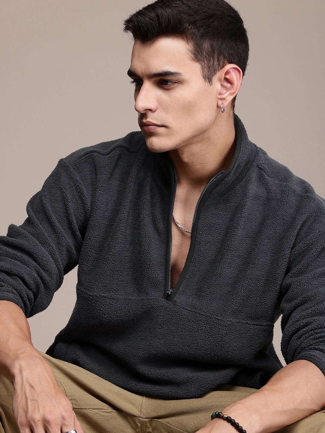 

The Roadster Life Co. Solid High Neck Sweatshirt, Charcoal