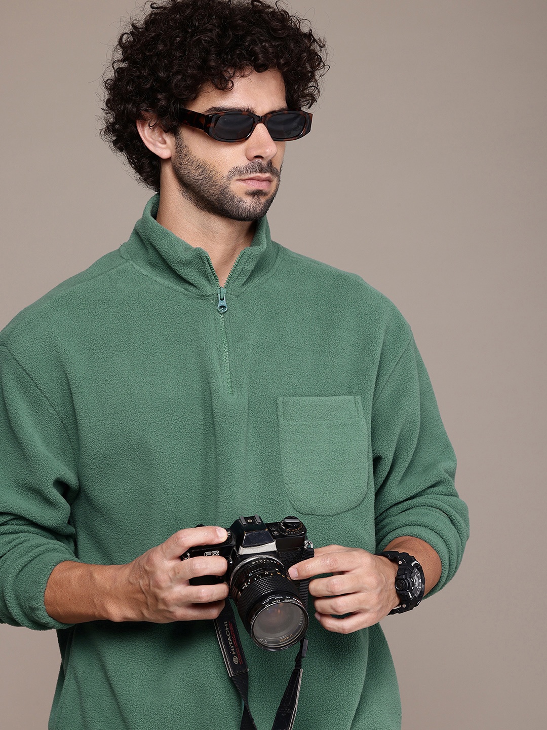 

The Roadster Life Co. Mock Collar Fuzzy Sweatshirt, Green