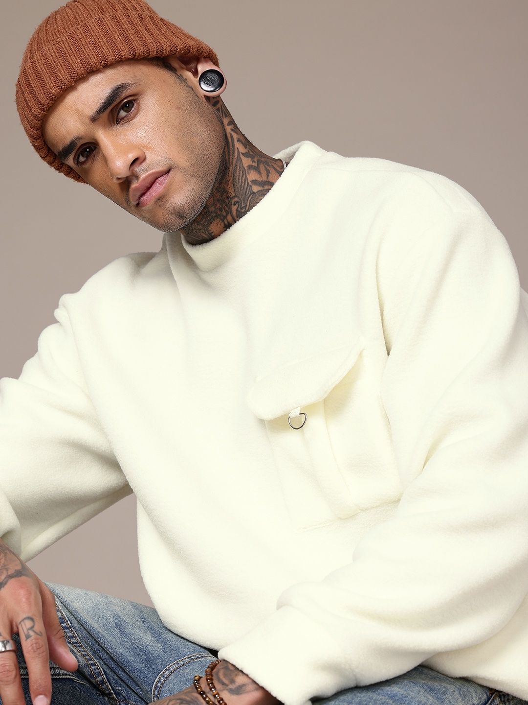 

The Roadster Life Co. Relaxed Fit Fuzzy Pullover Sweatshirt, Off white