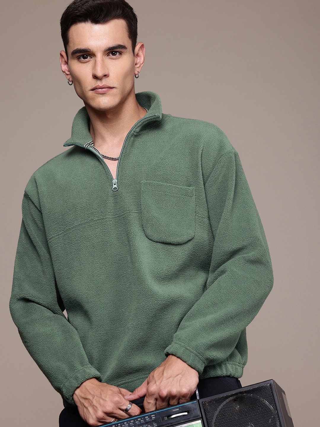 

The Roadster Life Co. Mock Collar Relaxed Fit Fuzzy Sweatshirt, Green