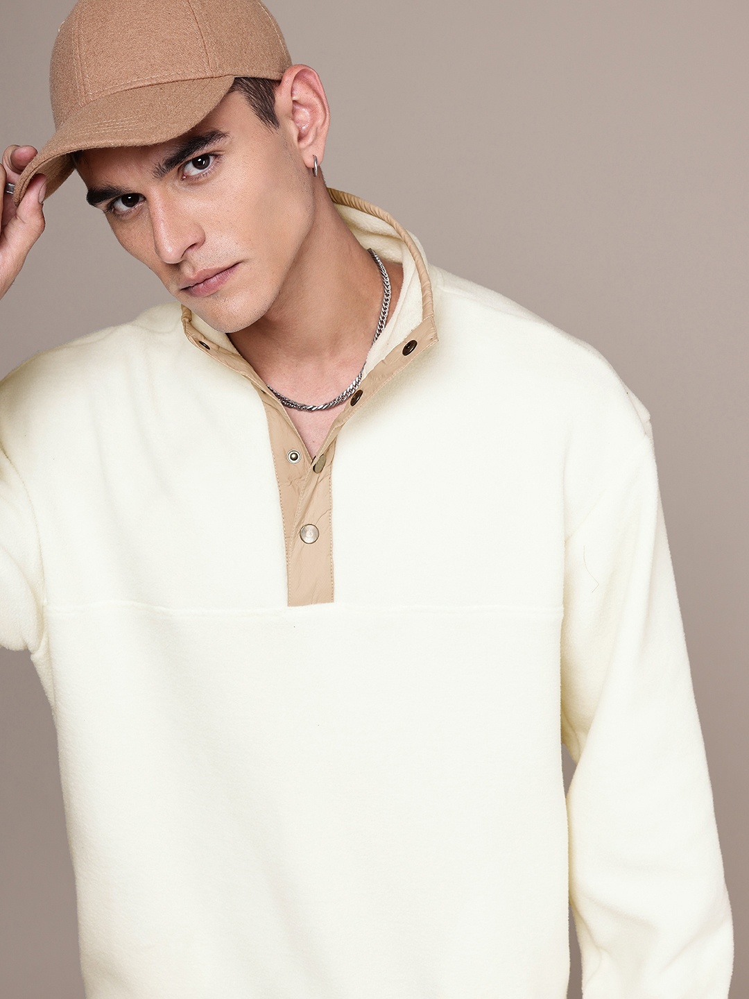 

The Roadster Life Co. Mock Collar Relaxed Fit Fuzzy Sweatshirt, Off white
