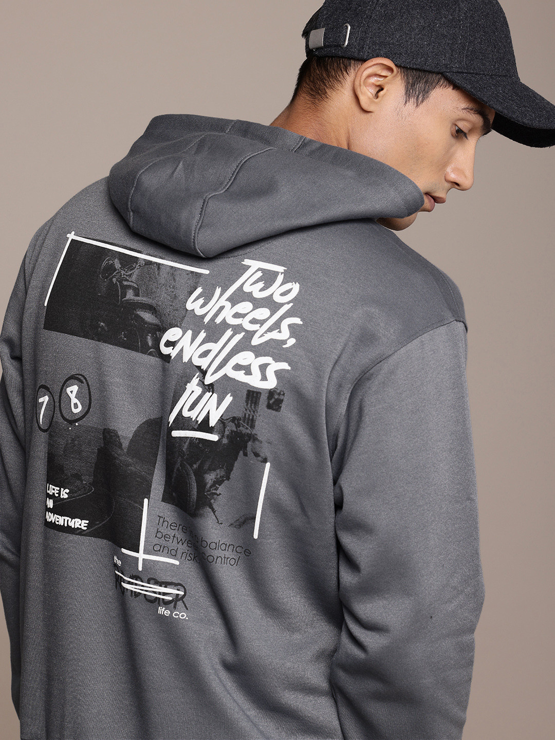 

The Roadster Life Co. Graphic Printed Relaxed Fit Hooded Pullover Sweatshirt, Grey