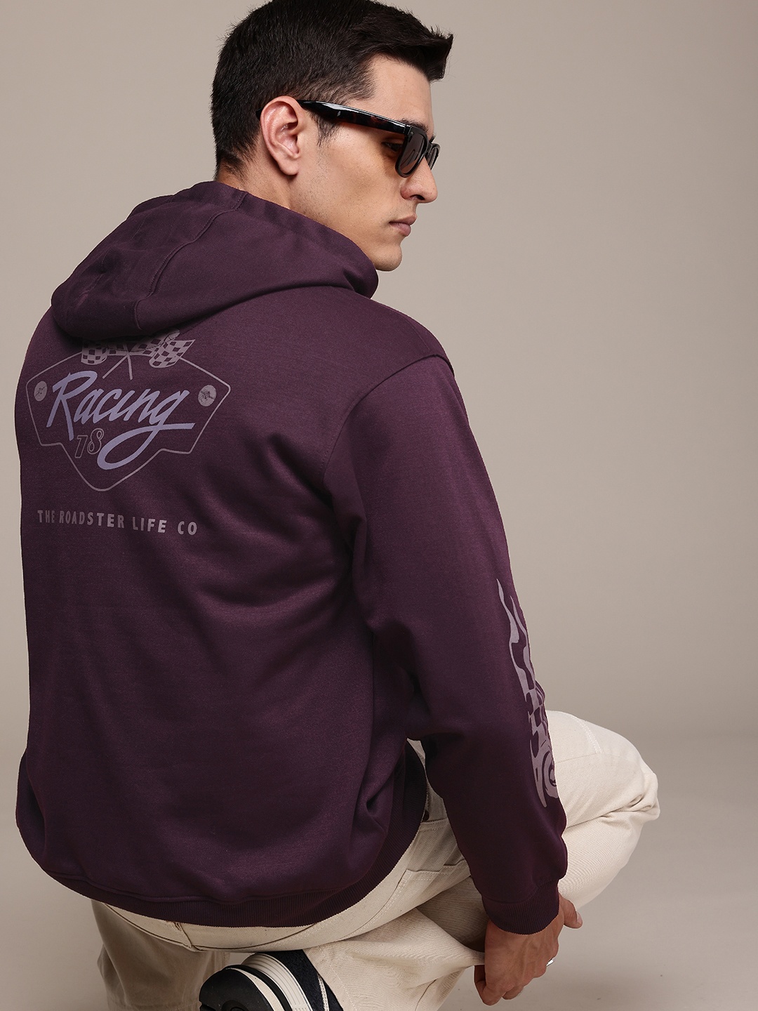 

The Roadster Life Co. Typography Printed Hooded Relaxed Fit Sweatshirt, Purple