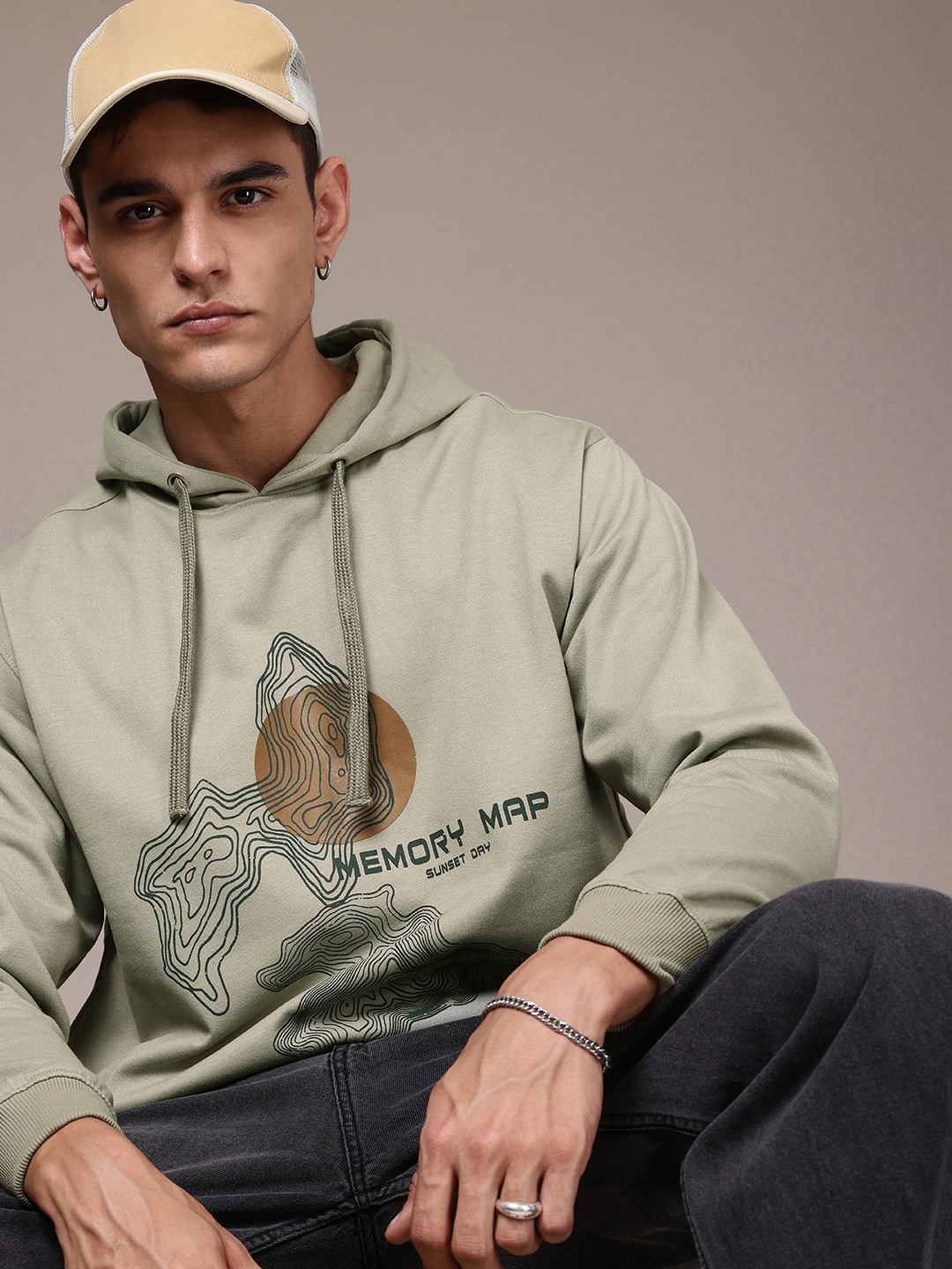 

The Roadster Life Co. Graphic Printed Hooded Relaxed Fit Sweatshirt, Green